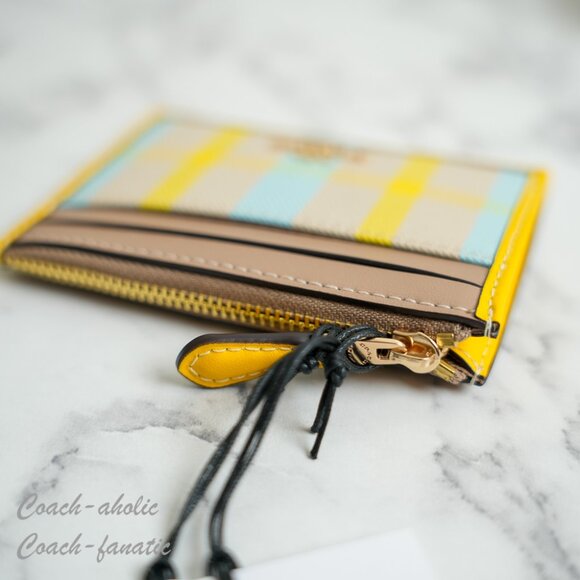 NWT Coach CBL88 Mini Skinny Id Case With Plaid Print Bright Maize Multi - Picture 3 of 7